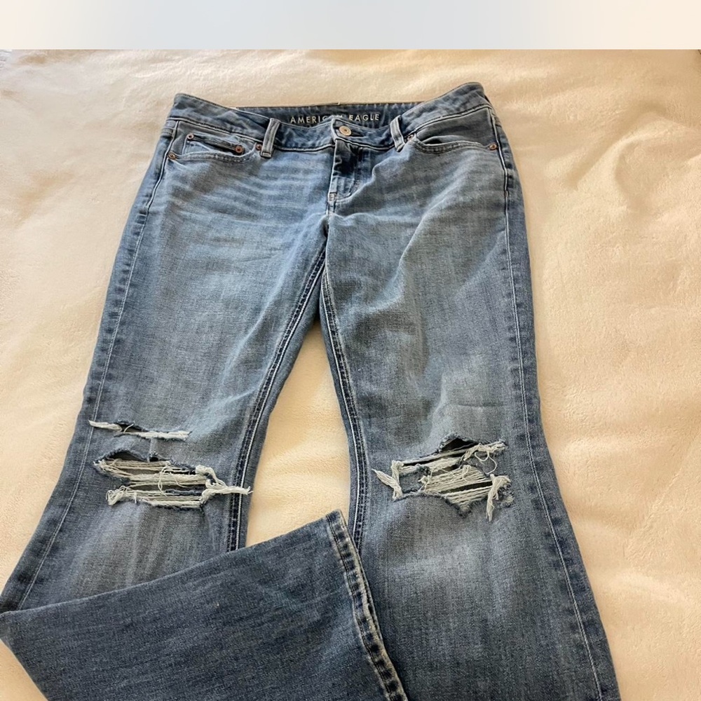American Eagle Outfitters Light Blue Distressed Flare Jeans